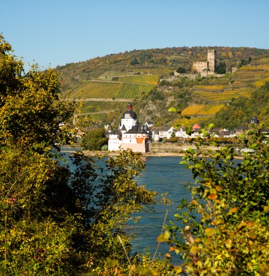 Blick auf Burg Pfalzgrafenstein und Burg Gutenfels | © Henry Tornow / Romantischer Rhein Tourismus GmbH