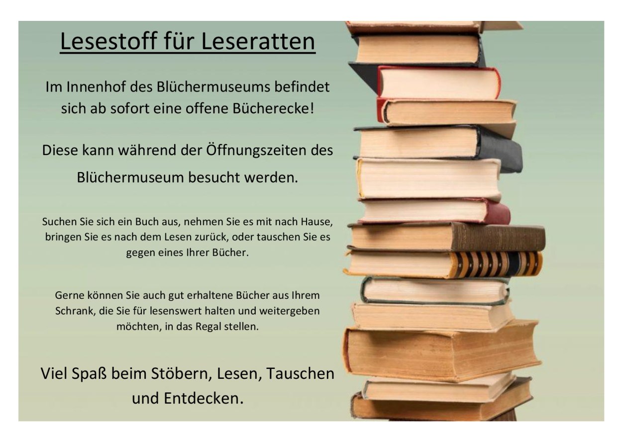Bücherecke Blüchermuseum Sommer | © Stadt Kaub Bücherecke Blüchermuseum Sommer | © Stadt Kaub