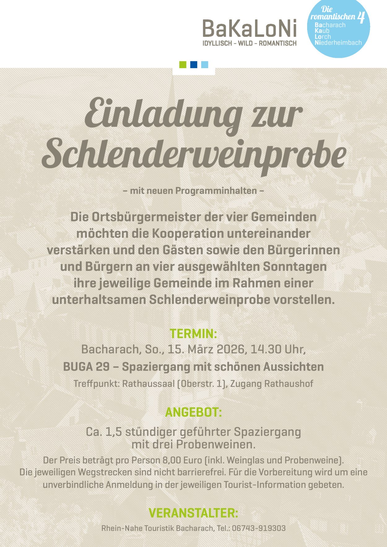 Einladung zur Schlenderweinprobe in Bacharach | © Stadt Kaub