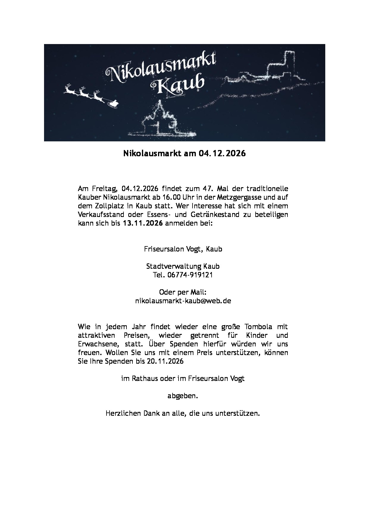 Nikolausmarkt 2026_Aufruf | © Stadt Kaub