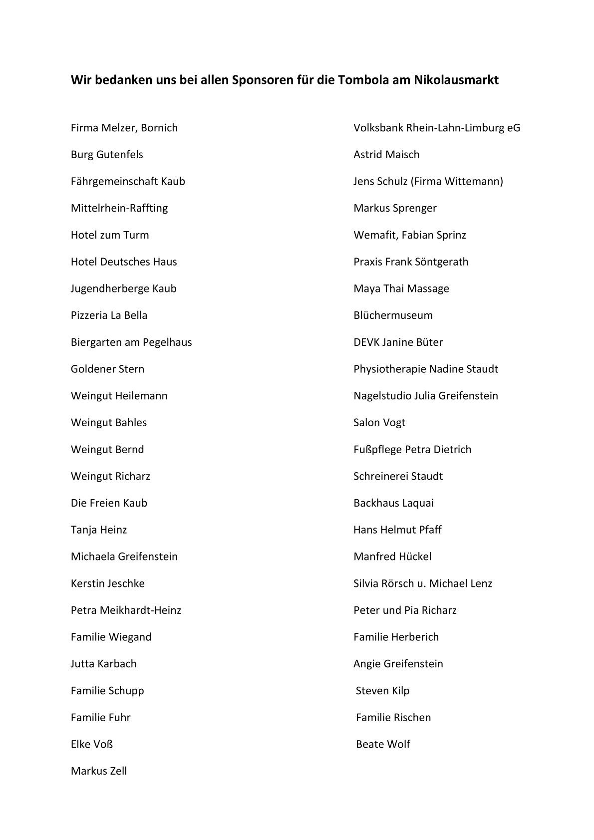 Sponsoren Tombola Nikolausmarkt 2025_Teil1 | © Stadt Kaub
