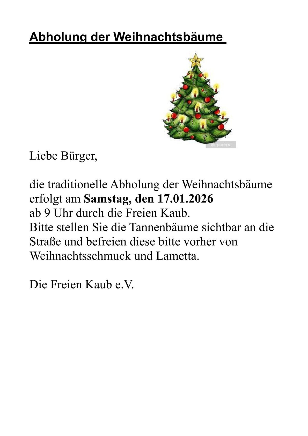 Abholung Bäume-2026-Aushang | © Die Freien